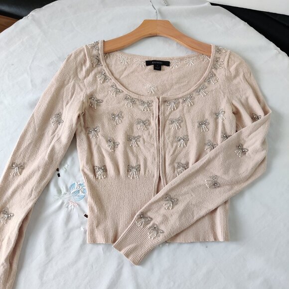 Express SZ-S Allover Butterfly Embellishment Sweater Cardigan - Picture 1 of 13